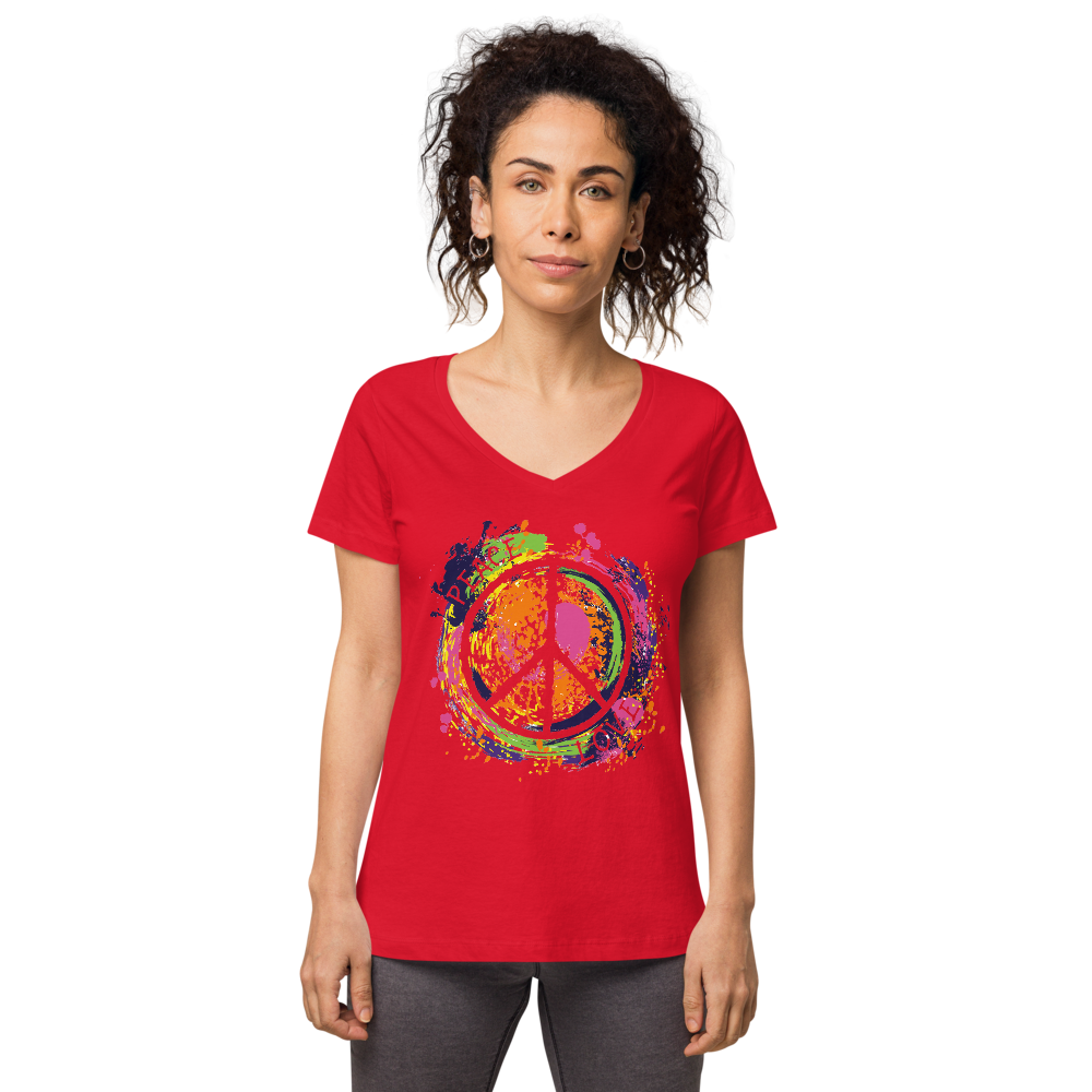 Women’s PEACE SIGN Fitted V-Neck T-shirt